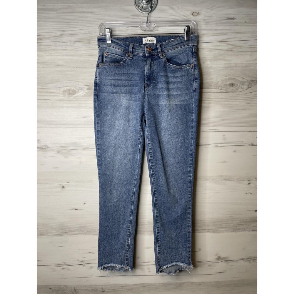 Nicole Miller Jeans Womens 4 Blue Soho High Rise Skinny Crop Raw Hem Denim Pants